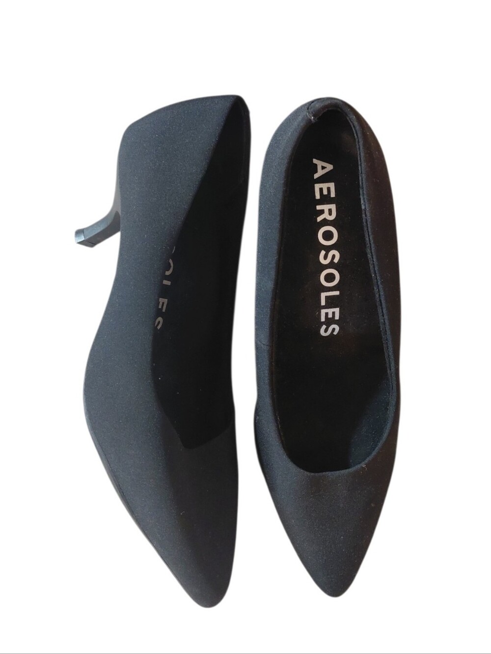 Aerosoles Black Pointed Toe Kitten Heels Size 9 Wide Fit